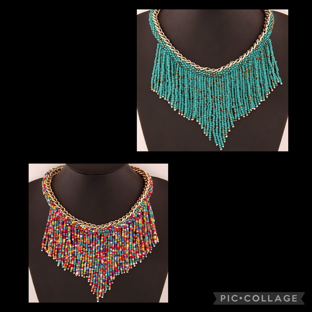 Bohemian Seed Bead Tassel Style Necklace Various Colors
